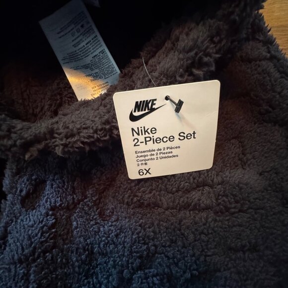 NIKE Cozy Faux Fur Fleece Set Girls 6-7 6X NWT Black Sweat Suit NEW Pants Hoodie - Picture 15 of 16